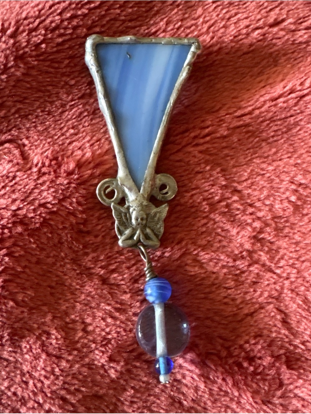 Handcrafted Blue Stained Glass Angel Pendant Necklace